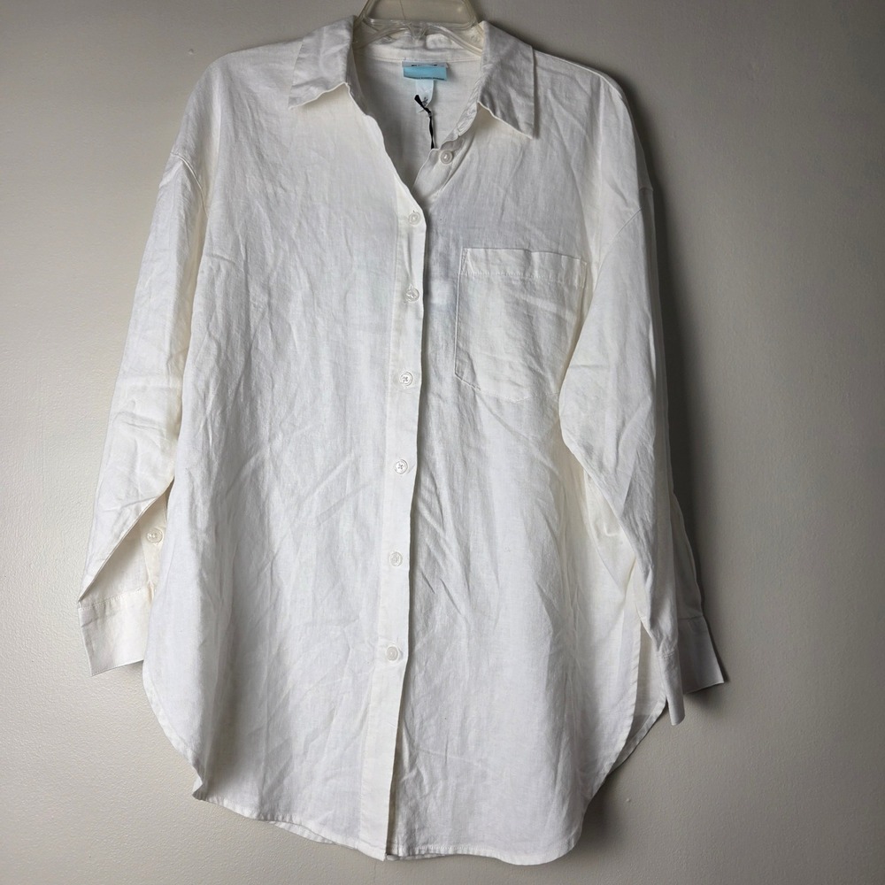 Future Collective Gabriella Karefa-Johnson White Linen Blend Button Down Shirt S